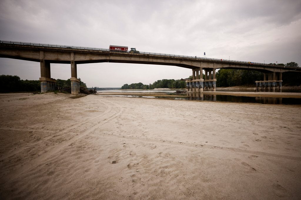 Dried up sandy bed of the Po River in Boretto
