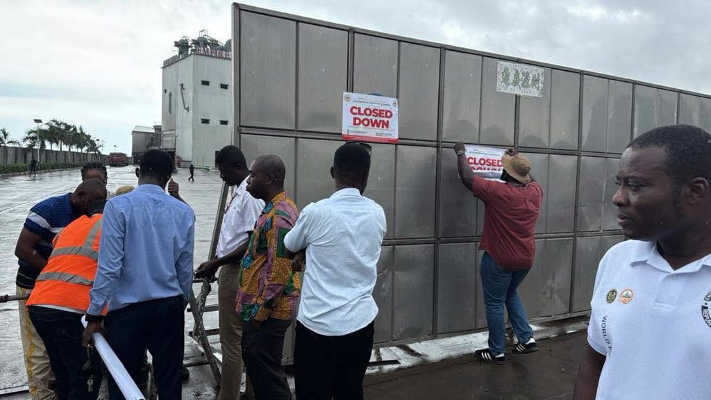 EPA Shuts Down Empire Cement Ghana Limited over Air Pollution Breaches 2 An EPA enforcement team seals the gate of Empire Cement Ghana Limited with "Closed Down" notices as the Authority enforces the immediate shutdown of the factory over air pollution.