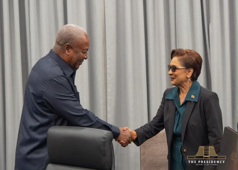 Ghana, Trinidad And Tobago Sign Air Services Agreement At UNGA81 2 President John Dramani Mahama greets Trinidad and Tobago's Prime Minister Kamla Persad-Bissessar ahead of bilateral talks in New York on Tuesday, 22 September 2026, on the sidelines of the 81st UN General Assembly. Photo: The Presidency, Republic of Ghana