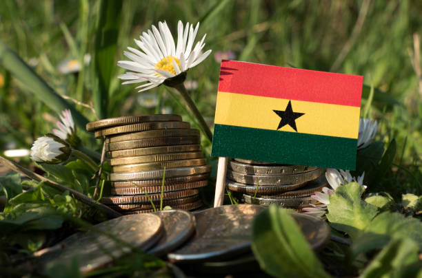 Ghana's 6.2% Growth Faces a Breadth Challenge 1 Ghanaian flag with stack of money coins with grass and flowers