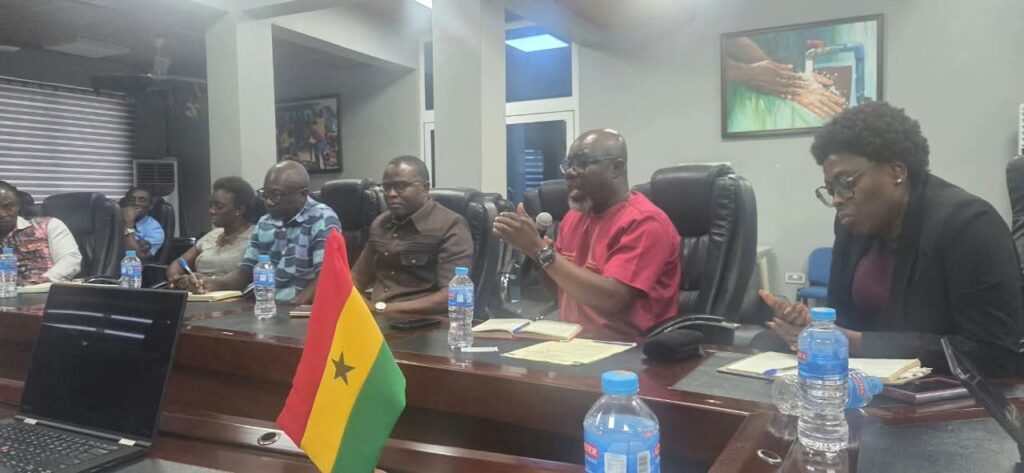 A ministry representative addresses the delegation during the dialogue, as IMANI officials take notes on the Ministry's 2026-2029 medium-term priorities