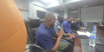 IMANI's Vice President Selorm Branttie speaks during the session, part of the delegation's evaluation of the Ministry's fiscal constraints, programme conversion metrics and institutional architecture.