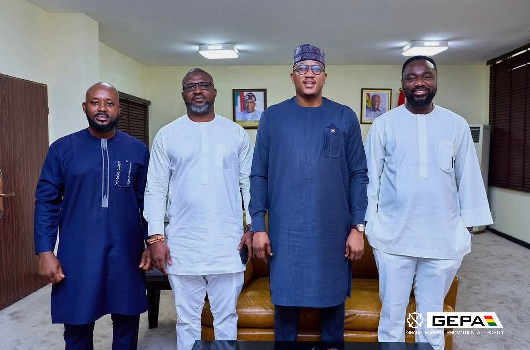 H.E. Sadiq Abdulai Abu, Ghana's Ambassador to Nigeria and the Deputy CEO of GEPA, Mr. Raymond Rashid Kramer together with other Officials in a Group Photo.