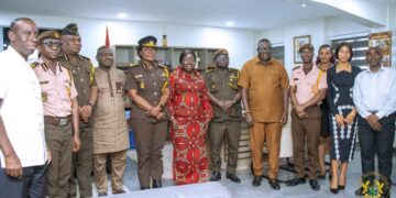 Trade Minister Hon. Elizabeth Ofosu-Adjare with the Leadership of Ghana Prisons Service After their Meeting in Accra