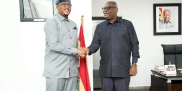 Ghana's High Commissioner-Designate, H.E. Baba Sadiq Abdulai Abu, to Nigeria in a Handshake with GIPC, CEO Simon Madjie During a Courtesy Call in Accra Ahead of His Posting to Abuja