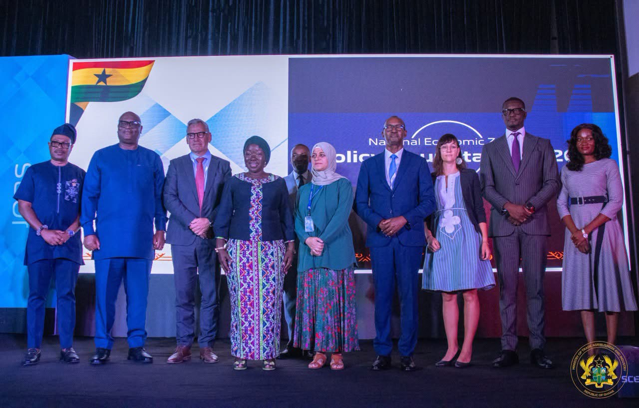 Minister for Trade and Industry, Hon. Elizabeth Ofosu-Adjare with Partners and Stakeholders at the 2026 National Economic Zones Policy Roundtable in Accra