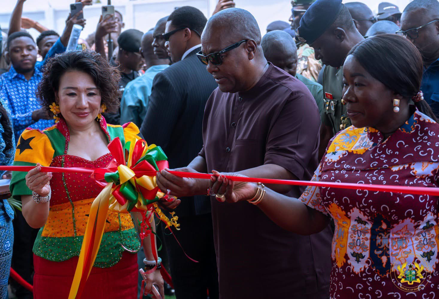 President Mahama, Madam Yang Yang together with Some Government Officials and Stakeholders at the Commissioning of the third Assembly Plant of Zonda Tec Ltd in Tema