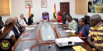 The Minister for Fisheries, Hon. Emelia Arthur, Chairing the Meeting Between the Fisheries and Aquaculture Ministry and the Ambassador of France and her Team