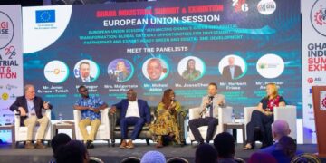 Panellist Seated and Having Discussion at the Ghana Industrial Summit and Exhibition
