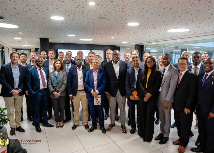 The CEO of COCOBOD and the Deputy of Finance and Administration of COCOBOD together with the Worlds Foremost and Processing Firms in a Group Photograph after the Stakeholder Engagement in United Kingdom