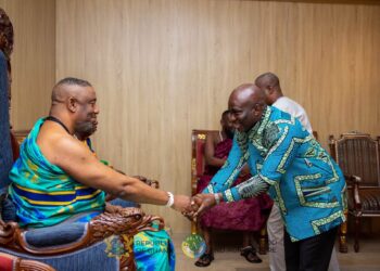 Hon. Eric Opoku Minister for Food and Agriculture at the Ga Mnatse Place Paying Homage to the Stool while Engaging on Maize Production Demand