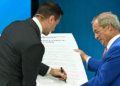 Nigel Farage and France’s hard-right National Rally (RN) President Jordan Bardella