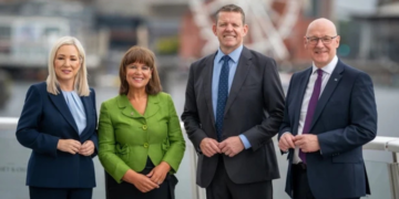 First Minister of Northern Ireland Michelle O'Neill, Sinn Fein leader Mary Lou McDonald, First Minister of Wales Rhun ap Iorwerth and First Minister of Scotland John Swinney pictured in Cardiff