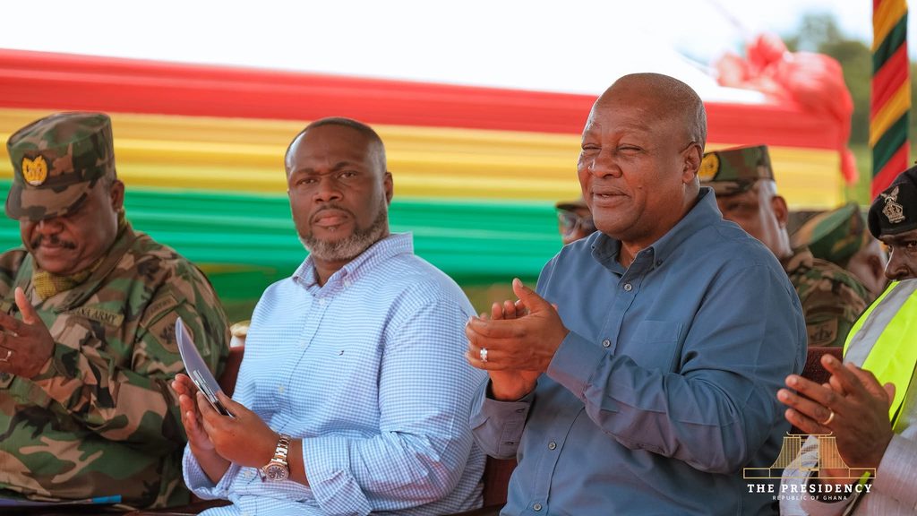 President Mahama applauding at the Accra-Kumasi Expressway right-of-way handover ceremony at Kwaso
