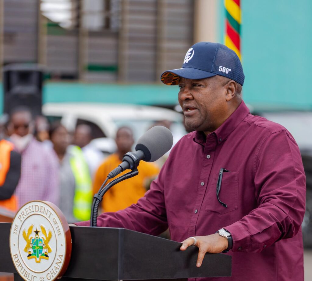 Mahama Unveils Agbogbloshie Urban Renewal Project As Waste Evacuation Begins 6 President Mahama addresses the gathering, where he unveiled plans to turn the cleared site into an industrial park anchored by a major textile factory for young people. Photo: The Presidency, Republic of Ghana