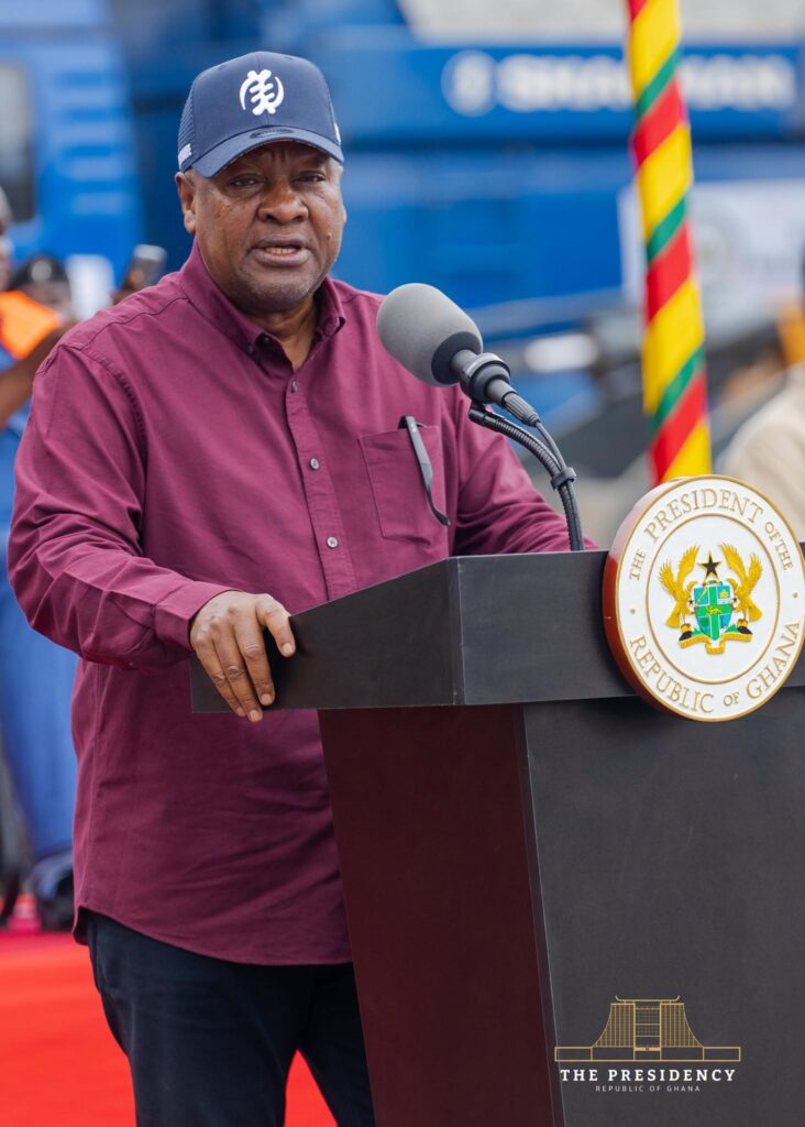 Mahama Unveils Agbogbloshie Urban Renewal Project As Waste Evacuation Begins 3 President Mahama addresses the gathering, where he unveiled plans to turn the cleared site into an industrial park anchored by a major textile factory for young people. Photo: The Presidency, Republic of Ghana