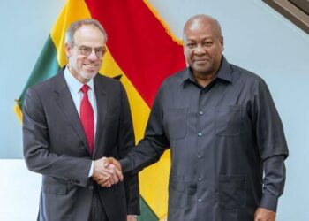 President John Dramani Mahama with David Zapolsky, Amazon's Senior Vice President and Chief Global Affairs and Legal Officer, during talks on the sidelines of the 81st UN General Assembly in New York. Photo: The Presidency, Republic of Ghana
