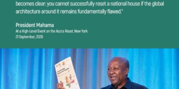 President John Dramani Mahama addresses the Accra Reset high-level event in New York on Monday, 21 September 2026, on the sidelines of the 81st UN General Assembly