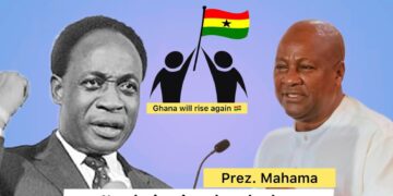 Image of Ghana's Ist President Dr Kwame Nkrumah and current President John Dramani Mahama