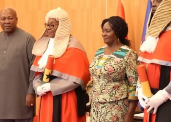 His Excellency John Mahama, Her Excellency Jane Naana Opoku Agyeman, Justice Sophia Rosetta Bernasko Essah, Justice Edward Amoako Asante and Justice Anthony Oppong Jr