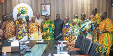The Eastern Nzema Traditional Authority with the Minister for Lands and Natural Resources, Hon. Emmanuel Armah-Kofi Buah