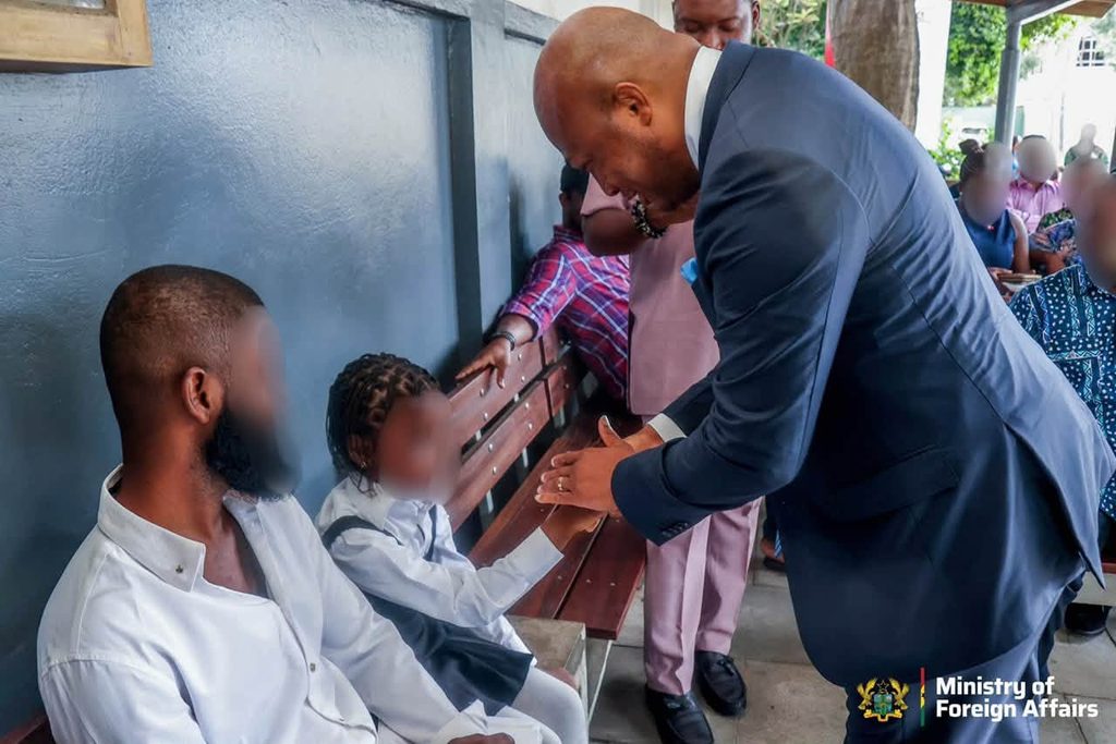 Protect Ghanaians' Dignity At Visa Centres, Ablakwa Tells Embassies 2 Foreign Affairs Minister Samuel Okudzeto Ablakwa greets applicants waiting at an outdoor shelter during his working tour of more than 20 embassies and visa application centres. He said the visit let him hear their experiences at first hand. Photo: Ministry of Foreign Affairs