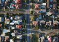 A packed suburban housing development