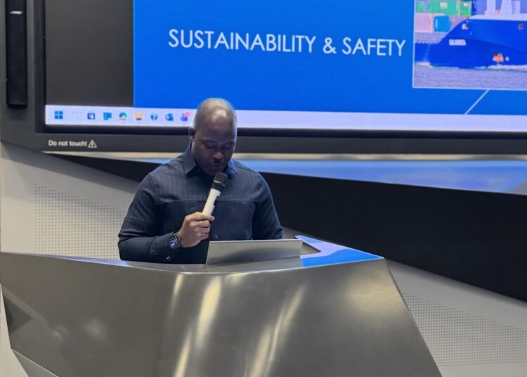 The Managing Director of Cocoa Marketing Company, Wisdom Dogbey Addressing Stakeholders at the Antwerp Freight Conference in Belgium