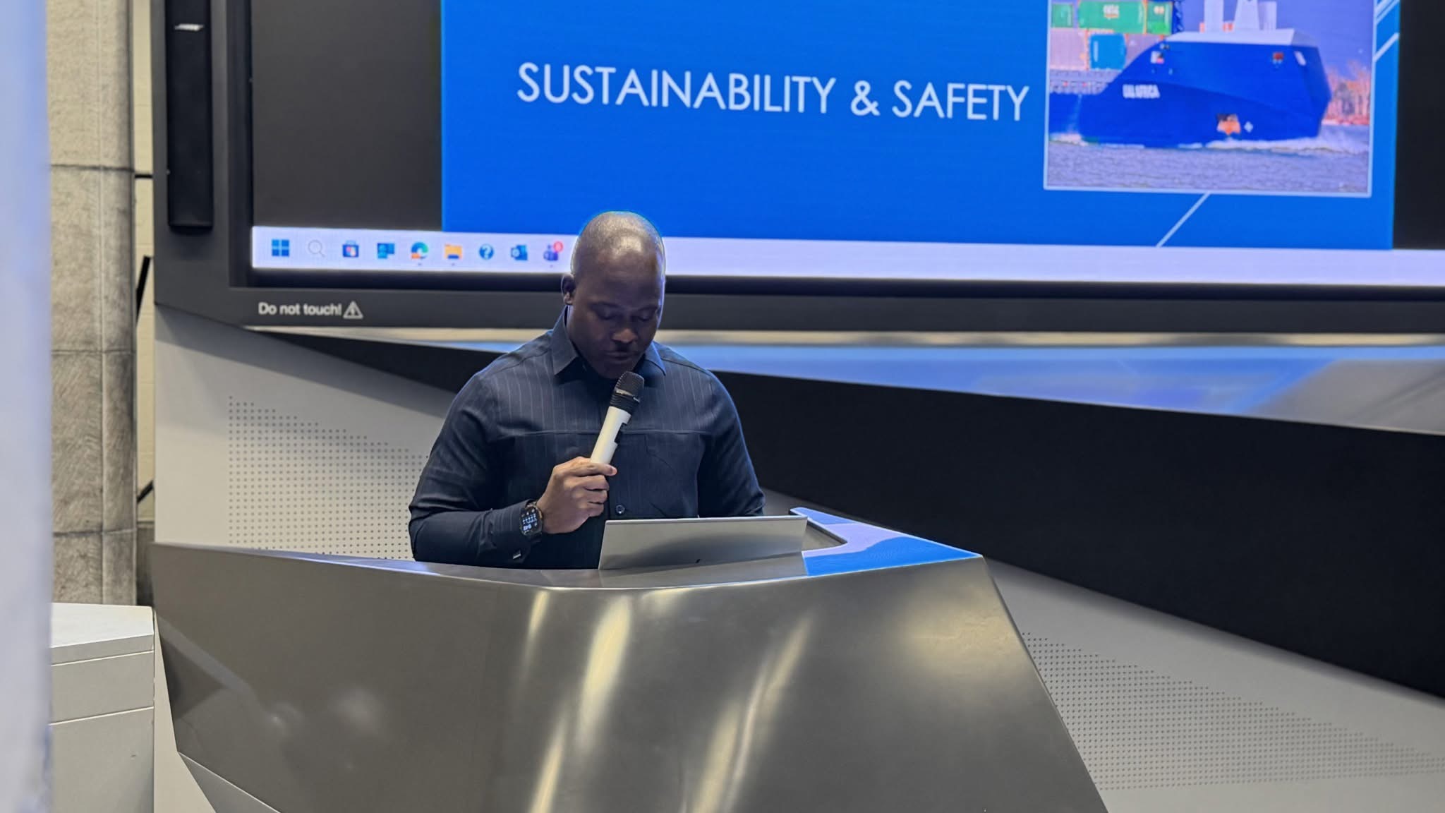 The Managing Director of Cocoa Marketing Company, Wisdom Dogbey Addressing Stakeholders at the Antwerp Freight Conference in Belgium