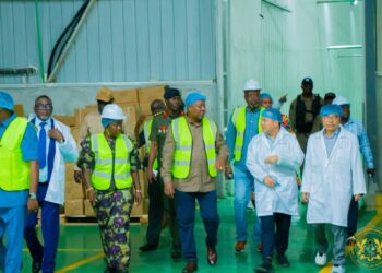 H.E. John Dramani Mahama with Some Government Officials to Inspect the Ghato Food Ltd.