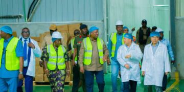 H.E. John Dramani Mahama with Some Government Officials to Inspect the Ghato Food Ltd.