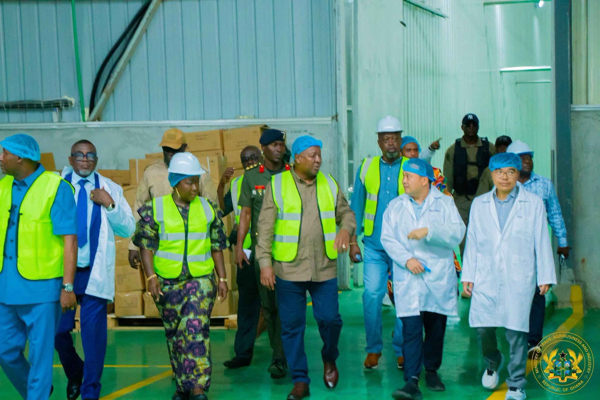 H.E. John Dramani Mahama with Some Government Officials to Inspect the Ghato Food Ltd.
