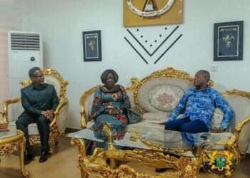 Hon. Elizabeth Ofosu-Adjare received by Burkina Faso’s Minister for Industry, Trade and Handicrafts, Serge Ghaniodem, and Ghana’s Ambassador to Burkina Faso, Kenneth Akibate