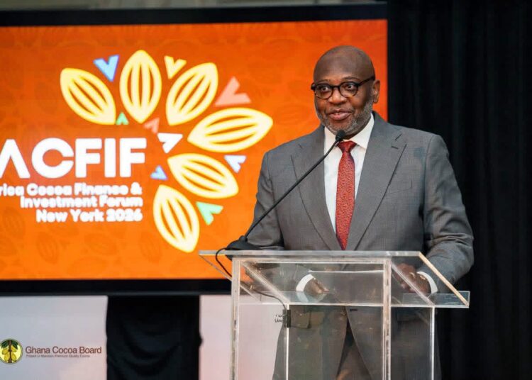 Ghana Targets 50% Local Cocoa Processing 1 Dr. Ransford Abbey at the Africa Cocoa Finance & Investment Forum (ACFIF) 2026 in New York.