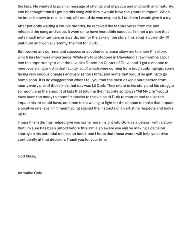 J. Cole Pens Support Letter for Lil Durk Bond 3 IMG 8896