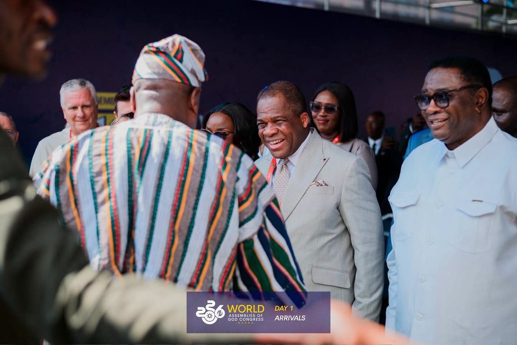 Assemblies of God Global Honours Mahama, Lordina with Trailblazer Award 3 President Mahama greets delegates and hosts on arrival at the Accra International Conference Centre for the opening of the World Assemblies of God Congress on October 14, 2026.
