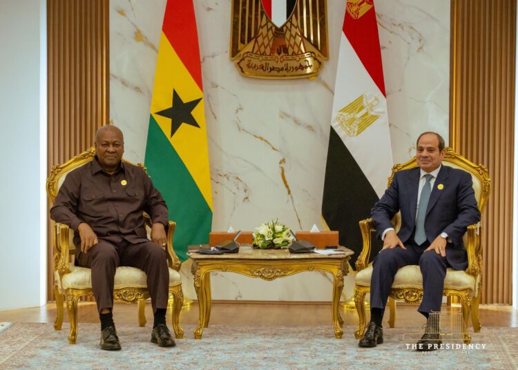 President John Dramani Mahama meets Egyptian President Abdel Fattah el-Sisi on the sidelines of the 8th African Union Mid-Year Coordination Summit to strengthen Ghana-Egypt relations.