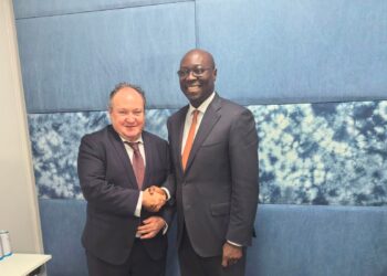 Dr Cassiel Ato Forson, Ghana's Minister for Finance with Ambroise Fayolle, Vice-President of the European Investment Bank