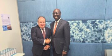 Dr Cassiel Ato Forson, Ghana's Minister for Finance with Ambroise Fayolle, Vice-President of the European Investment Bank