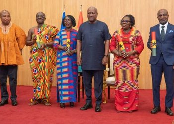 President John Dramani Mahama with the new four commissioned Envoys