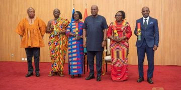 President John Dramani Mahama with the new four commissioned Envoys