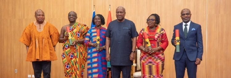 President John Dramani Mahama with the new four commissioned Envoys