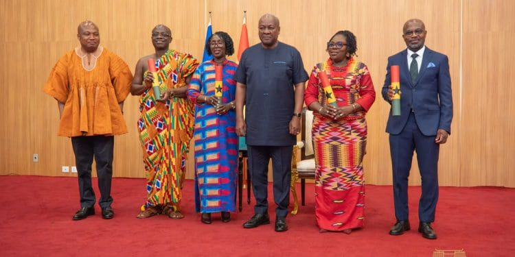 President John Dramani Mahama with the new four commissioned Envoys 