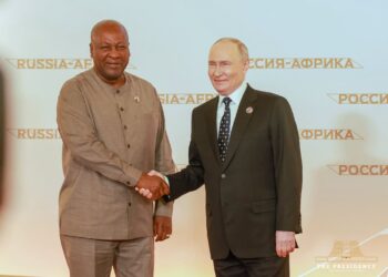 President John Dramani Mahama with President Vladmir Putin