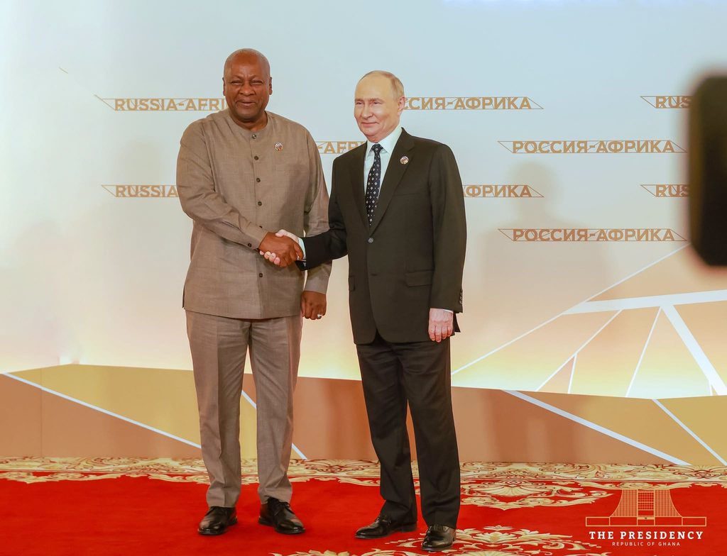 Mahama Encourages Putin to Resume Ukraine Peace Talks 3 President John Dramani Mahama with President Vladimir Putin
