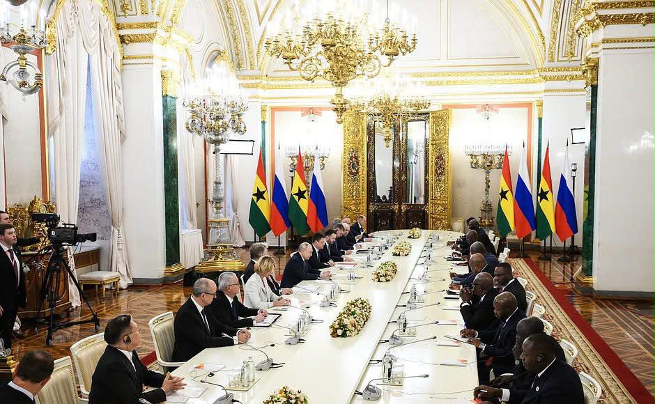 Russian President Vladimir Putin holds bilateral talks with Ghanaian President John Dramani Mahama during the Russia-Africa Summit. 