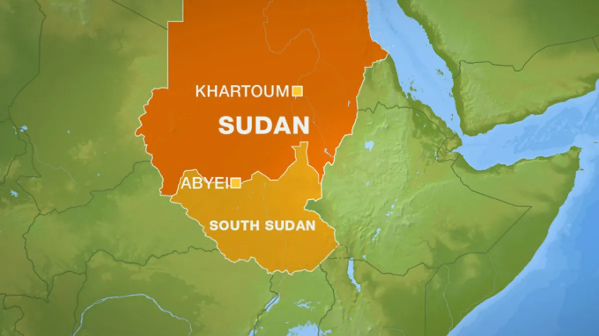 Sudan–South Sudan on map