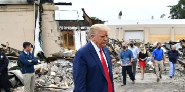 President Trump inspects damage caused by protests. Image credit: Gettyimages