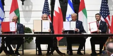 the signing of the historic agreement. Image credit: AFP