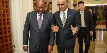 President John Dramani Mahama in a meeting with Singaporean President Tharman Shanmugaratnam